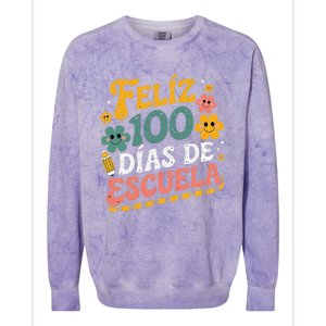 Feliz 100 Diaz De Escuela 100th Day School Spanish Teacher Colorblast Crewneck Sweatshirt