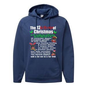 Funny 12 Days Of Christmas Rottweiler Gift Dog Performance Fleece Hoodie