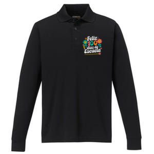 Feliz 100 Diaz De Escuela 100th Day School Spanish Teacher Performance Long Sleeve Polo