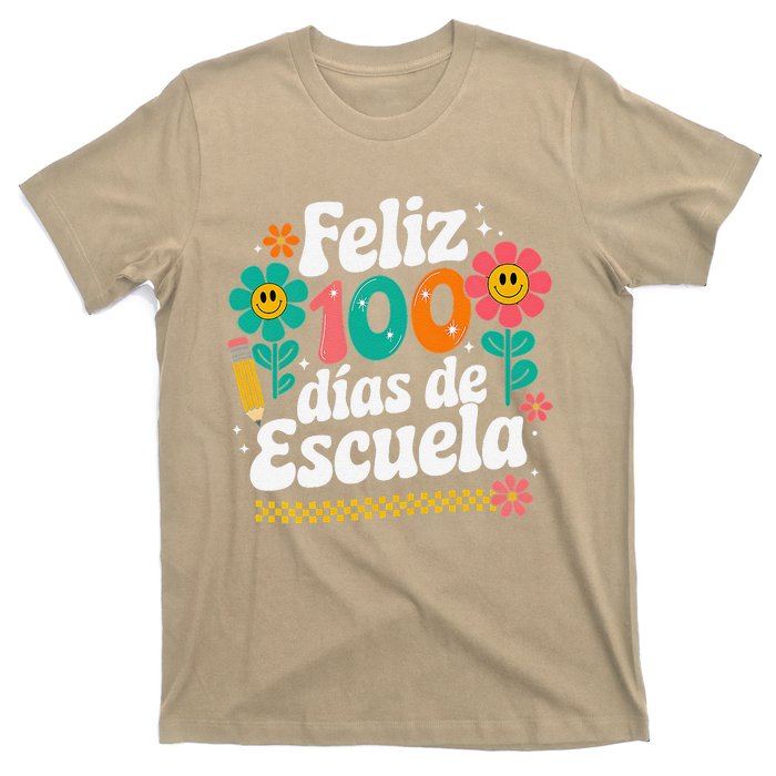 Feliz 100 Diaz De Escuela 100th Day School Spanish Teacher T-Shirt