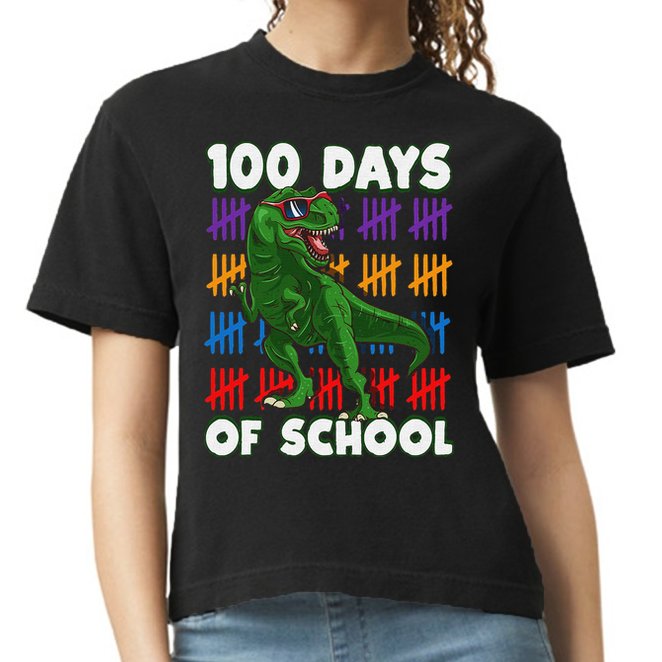 Funny 100 Days Of School 100th Day Of School Dino Comfort Colors Boxy T-Shirt