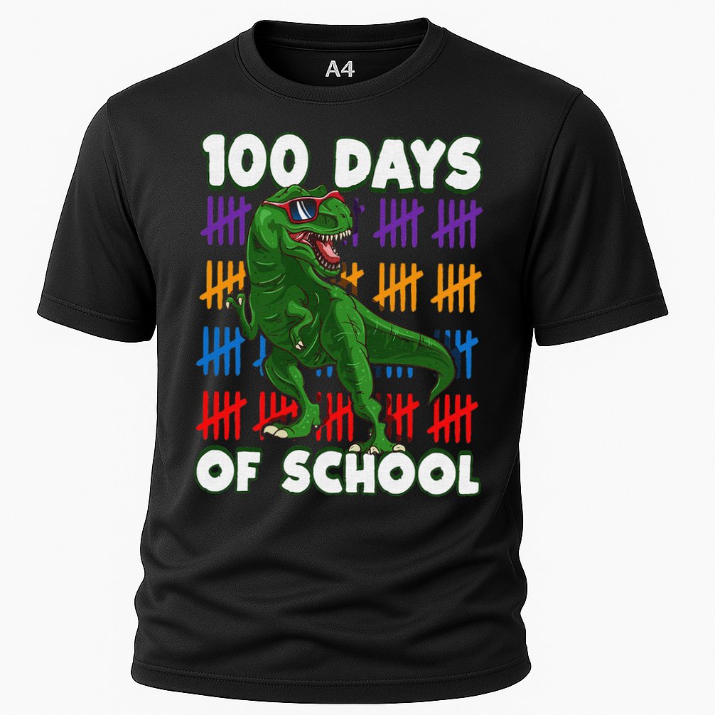 Funny 100 Days Of School 100th Day Of School Dino Cooling Performance Crew T-Shirt