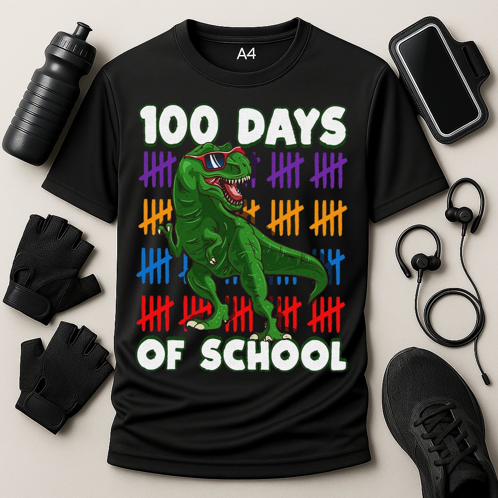 Funny 100 Days Of School 100th Day Of School Dino Cooling Performance Crew T-Shirt