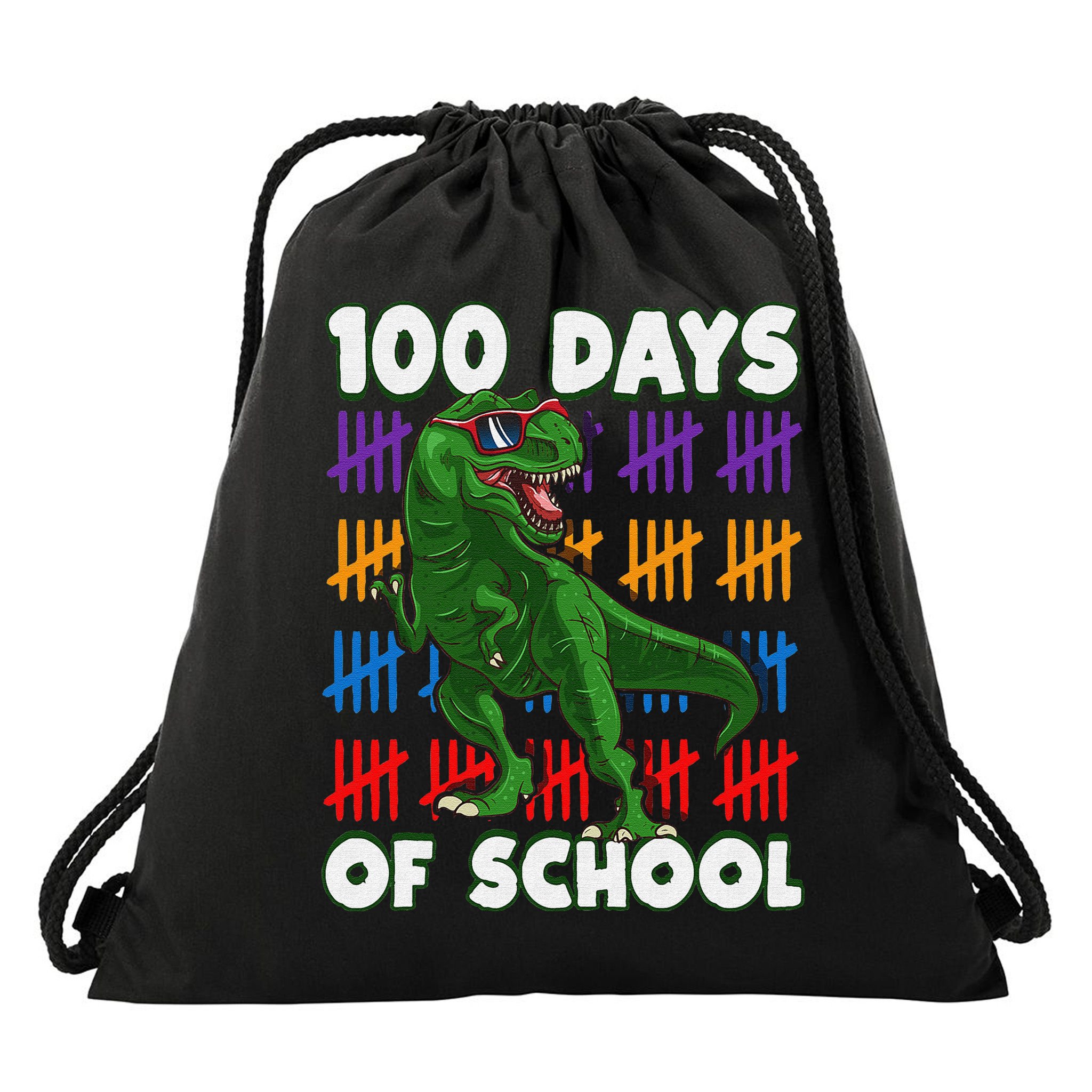 Funny 100 Days Of School 100th Day Of School Dino Drawstring Bag