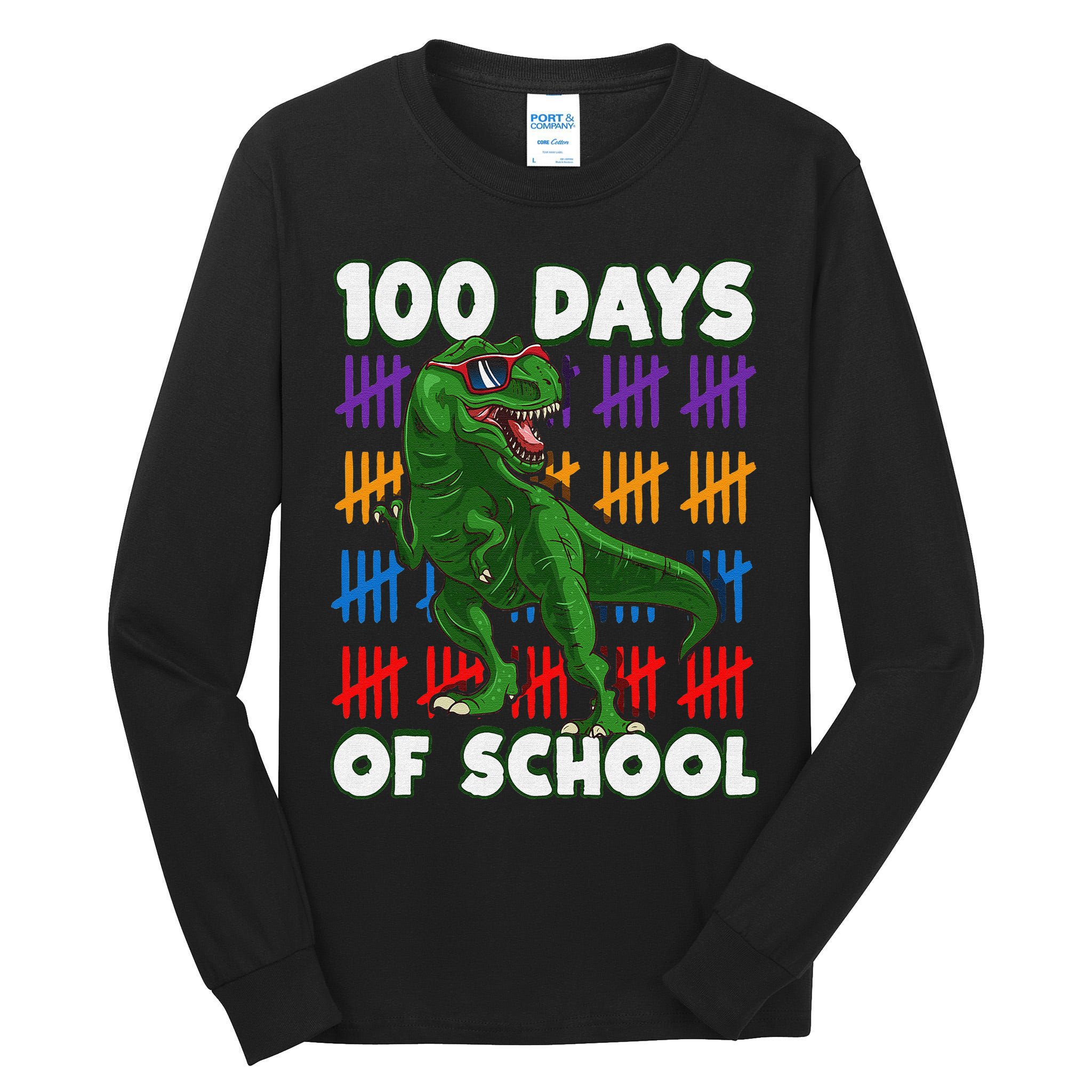 Funny 100 Days Of School 100th Day Of School Dino Tall Long Sleeve T-Shirt