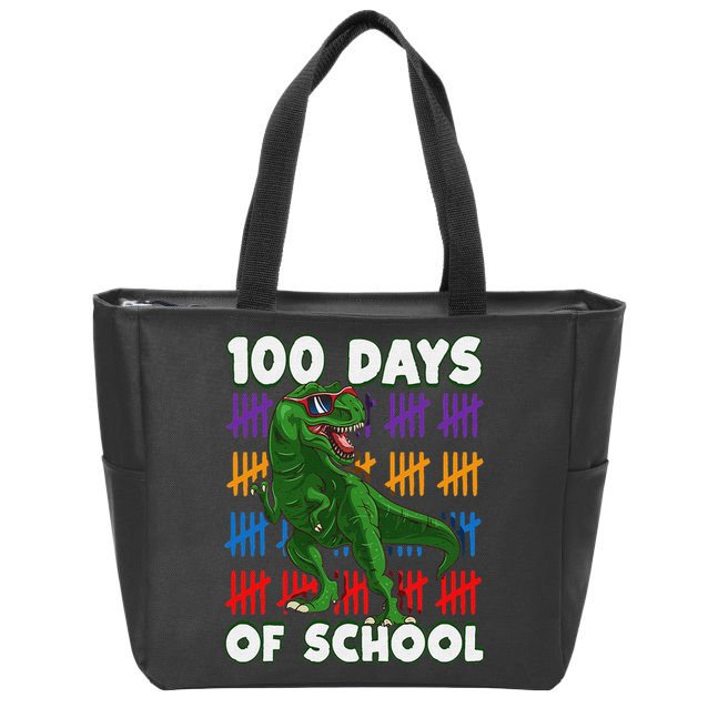 Funny 100 Days Of School 100th Day Of School Dino Zip Tote Bag