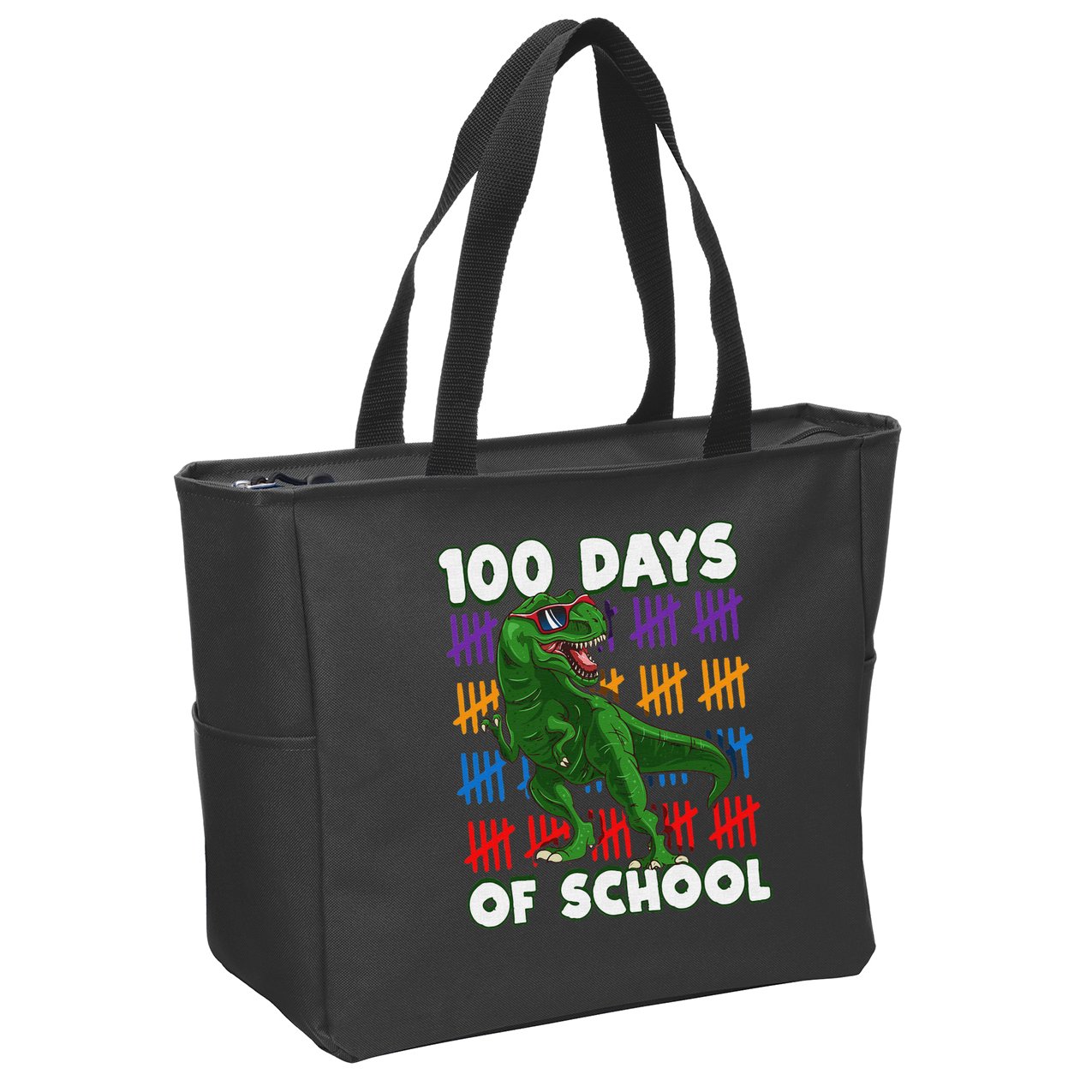 Funny 100 Days Of School 100th Day Of School Dino Zip Tote Bag
