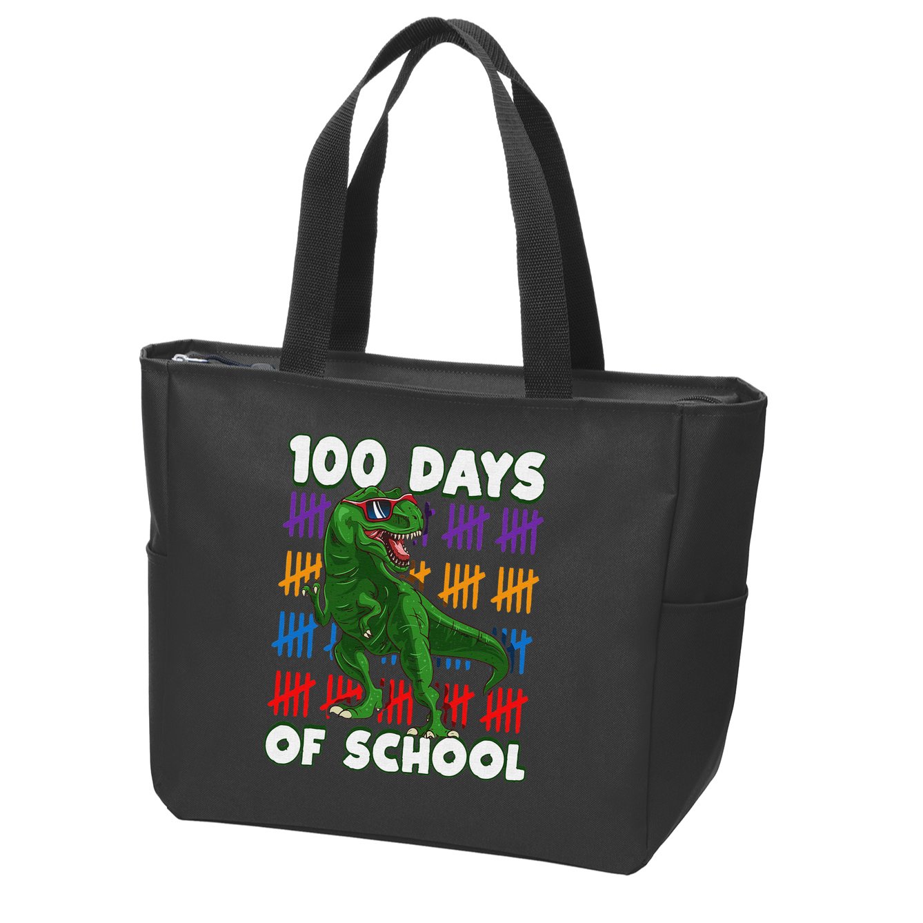 Funny 100 Days Of School 100th Day Of School Dino Zip Tote Bag
