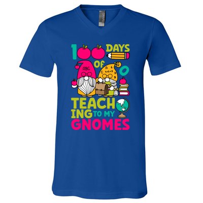 Funny 100 Days Of Teaching My Gnomes Teacher Costume Meaningful Gift V-Neck T-Shirt