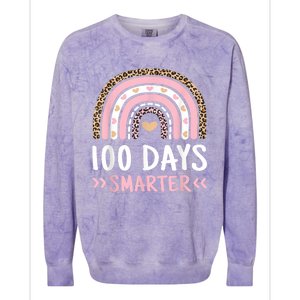 Funny 100th Day Of School 100 Days Smarter Leopard Rainbow Colorblast Crewneck Sweatshirt