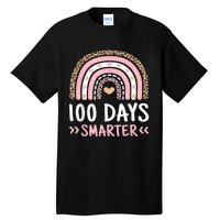 Funny 100th Day Of School 100 Days Smarter Leopard Rainbow Tall T-Shirt