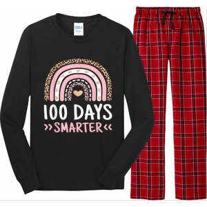 Funny 100th Day Of School 100 Days Smarter Leopard Rainbow Long Sleeve Pajama Set