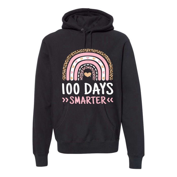 Funny 100th Day Of School 100 Days Smarter Leopard Rainbow Premium Hoodie