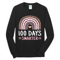 Funny 100th Day Of School 100 Days Smarter Leopard Rainbow Tall Long Sleeve T-Shirt