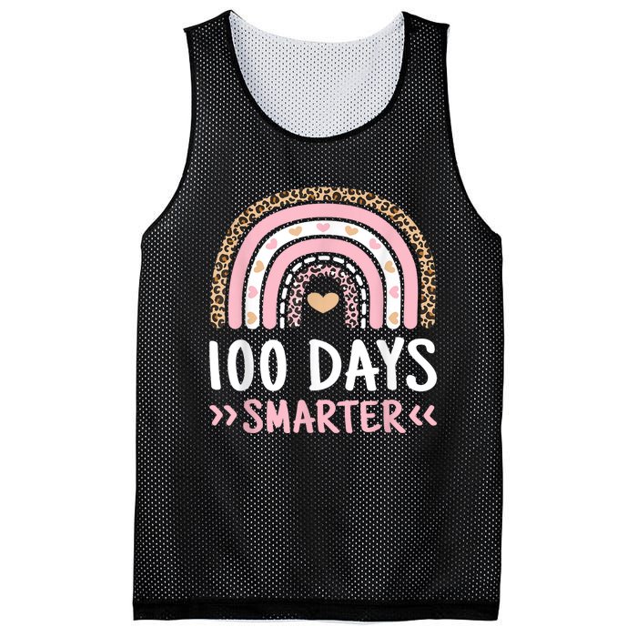 Funny 100th Day Of School 100 Days Smarter Leopard Rainbow Mesh Reversible Basketball Jersey Tank