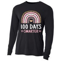 Funny 100th Day Of School 100 Days Smarter Leopard Rainbow Cooling Performance Long Sleeve Crew