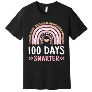 Funny 100th Day Of School 100 Days Smarter Leopard Rainbow Premium T-Shirt