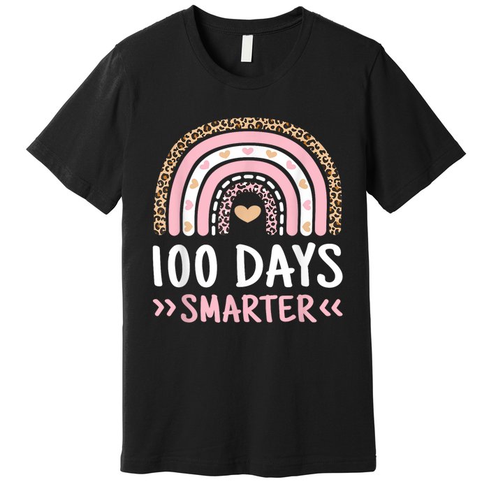 Funny 100th Day Of School 100 Days Smarter Leopard Rainbow Premium T-Shirt