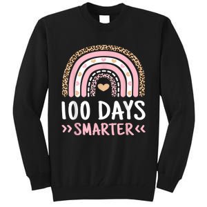 Funny 100th Day Of School 100 Days Smarter Leopard Rainbow Tall Sweatshirt