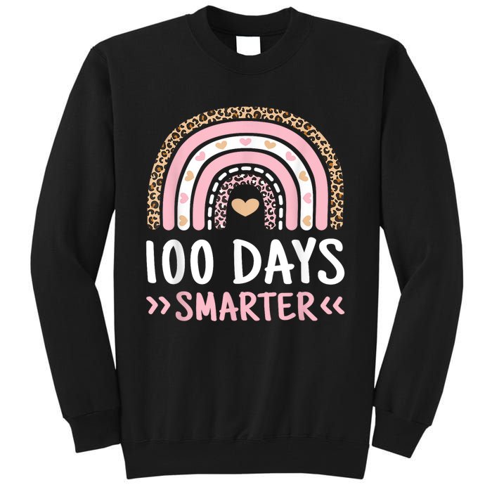 Funny 100th Day Of School 100 Days Smarter Leopard Rainbow Tall Sweatshirt