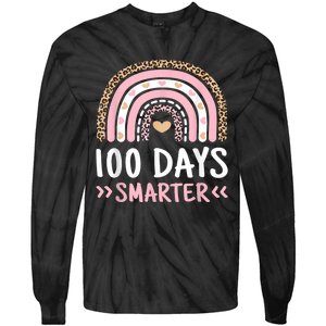 Funny 100th Day Of School 100 Days Smarter Leopard Rainbow Tie-Dye Long Sleeve Shirt