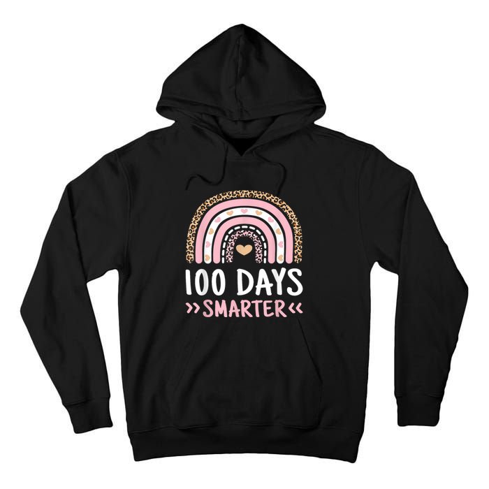 Funny 100th Day Of School 100 Days Smarter Leopard Rainbow Tall Hoodie