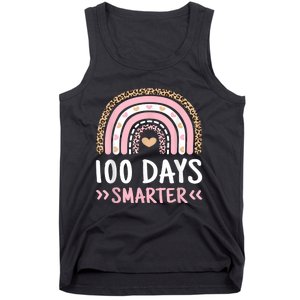 Funny 100th Day Of School 100 Days Smarter Leopard Rainbow Tank Top