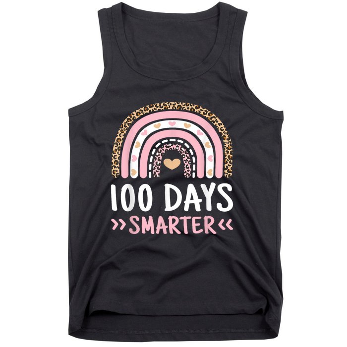 Funny 100th Day Of School 100 Days Smarter Leopard Rainbow Tank Top