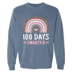 Funny 100th Day Of School 100 Days Smarter Leopard Rainbow Garment-Dyed Sweatshirt