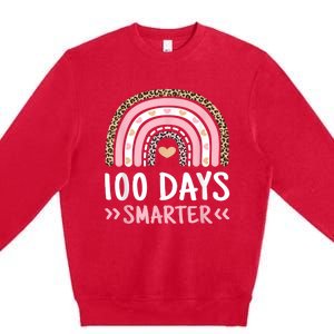 Funny 100th Day Of School 100 Days Smarter Leopard Rainbow Premium Crewneck Sweatshirt