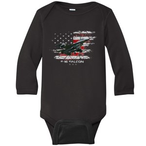 F 16 Falcon U.S Military Fighter Fighting Jet Pilot Veteran Baby Long Sleeve Bodysuit