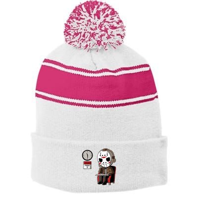 Friday 12th Funny Halloween Horror Movie Humor Stripe Pom Pom Beanie