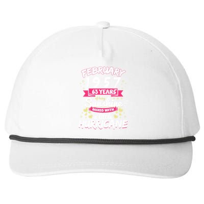 February 1957 Girl 63 Years Being Sunshine Mixed Hurricane Gift Snapback Five-Panel Rope Hat