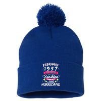 February 1957 Girl 63 Years Being Sunshine Mixed Hurricane Gift Pom Pom 12in Knit Beanie