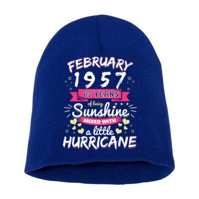 February 1957 Girl 63 Years Being Sunshine Mixed Hurricane Gift Short Acrylic Beanie