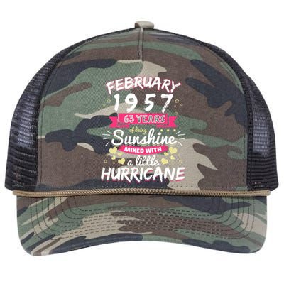 February 1957 Girl 63 Years Being Sunshine Mixed Hurricane Gift Retro Rope Trucker Hat Cap