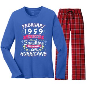 February 1959 Girl 61 Years Being Sunshine Mixed Hurricane Meaningful Gift Women's Long Sleeve Flannel Pajama Set 