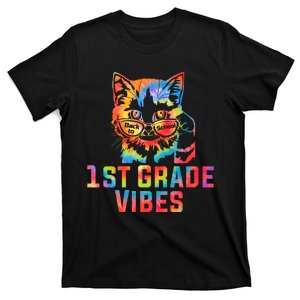 First 1st Grade Vibes Back To School Cat Kitty Girl Tie Dye Gift T-Shirt