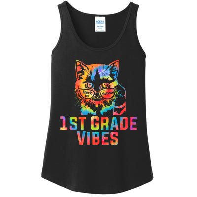 First 1st Grade Vibes Back To School Cat Kitty Girl Tie Dye Gift Ladies Essential Tank