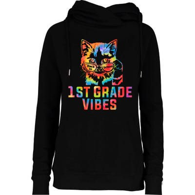 First 1st Grade Vibes Back To School Cat Kitty Girl Tie Dye Gift Womens Funnel Neck Pullover Hood