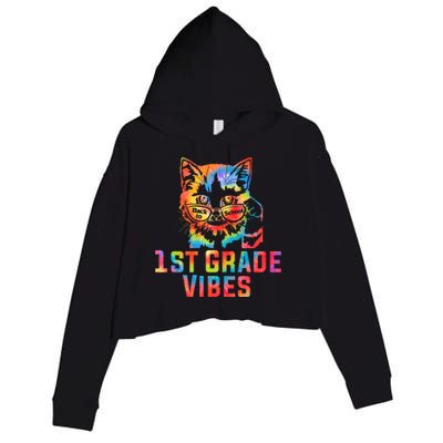 First 1st Grade Vibes Back To School Cat Kitty Girl Tie Dye Gift Crop Fleece Hoodie