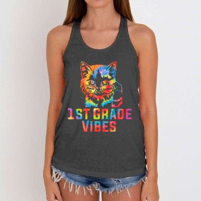 First 1st Grade Vibes Back To School Cat Kitty Girl Tie Dye Gift Women's Knotted Racerback Tank