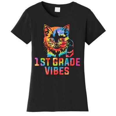 First 1st Grade Vibes Back To School Cat Kitty Girl Tie Dye Gift Women's T-Shirt