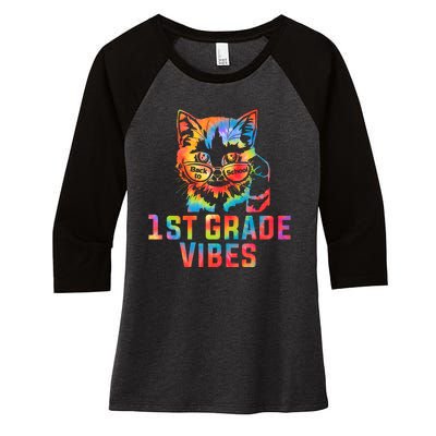 First 1st Grade Vibes Back To School Cat Kitty Girl Tie Dye Gift Women's Tri-Blend 3/4-Sleeve Raglan Shirt