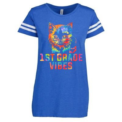 First 1st Grade Vibes Back To School Cat Kitty Girl Tie Dye Gift Enza Ladies Jersey Football T-Shirt