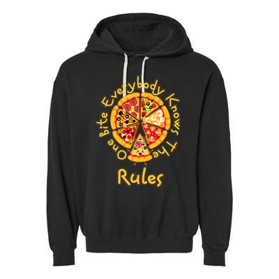 Funny 1 One Bite Everybody Knows Rules Pizza Food Lover Garment-Dyed Fleece Hoodie