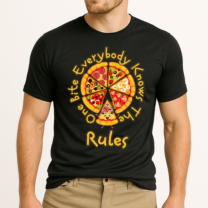 Funny 1 One Bite Everybody Knows Rules Pizza Food Lover Cooling Performance Crew T-Shirt