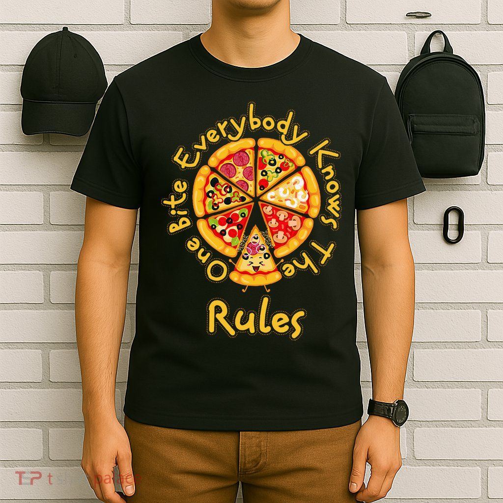 Funny 1 One Bite Everybody Knows Rules Pizza Food Lover T-Shirt