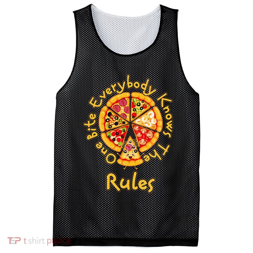 Funny 1 One Bite Everybody Knows Rules Pizza Food Lover Mesh Reversible Basketball Jersey Tank