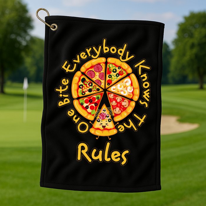 Funny 1 One Bite Everybody Knows Rules Pizza Food Lover Golf Towel
